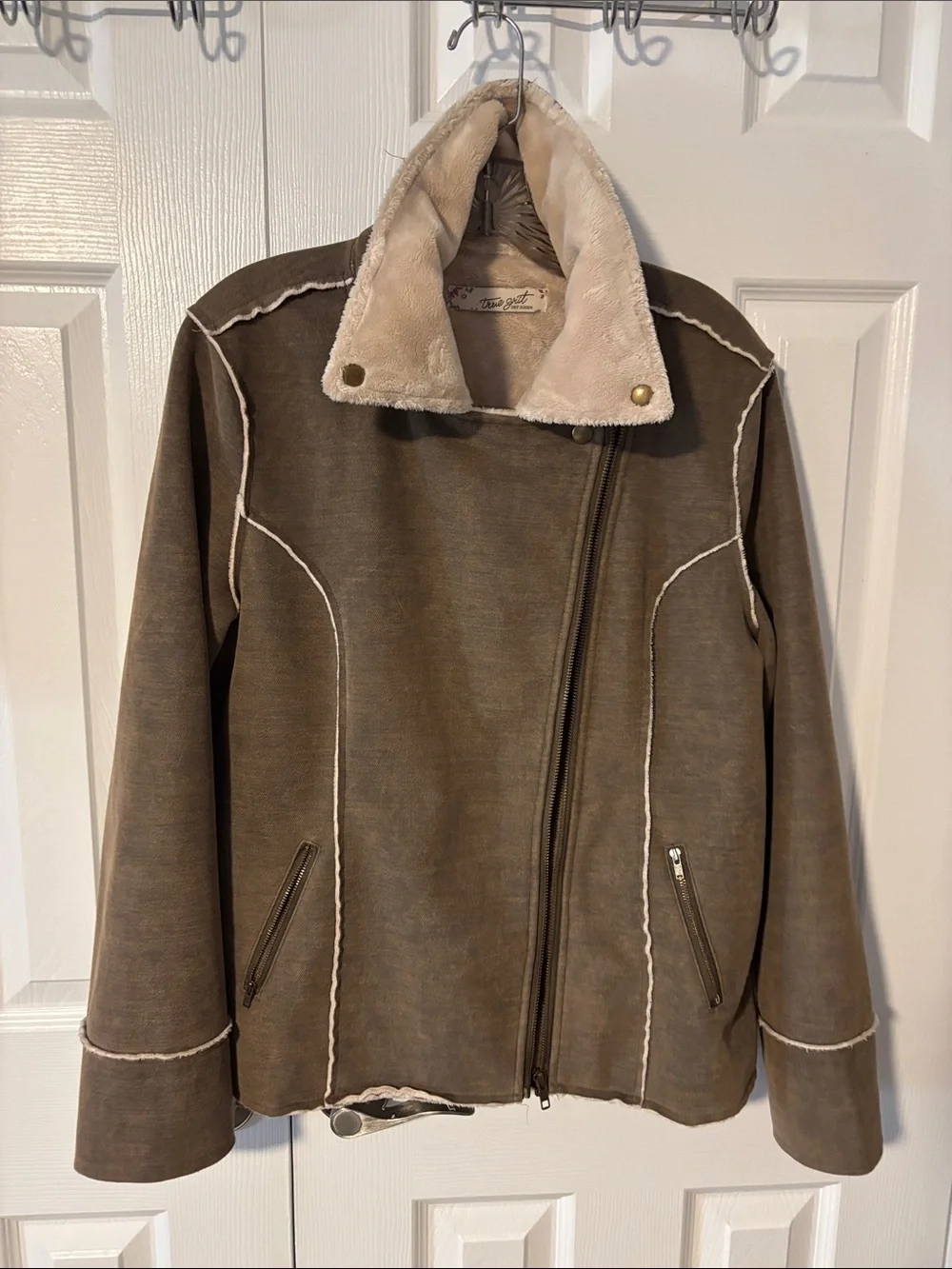 Dry Goods Faux Suede Shearling Bomber Jacket - Beige & Taupe